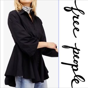 FREE PEOPLE Black Button-Down All The Time Tunic.